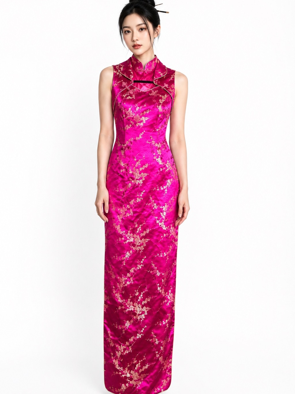 Old Shanghai Pink Silk Brocade Cheongsam Dress XS